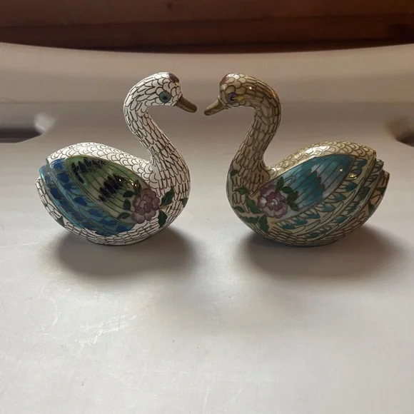 Elegant Cloisonné Love Swan Figurines - Picture 1 of 4